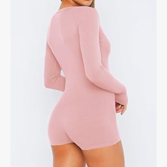 Pink romper bodysuit shorts henley top jumper sexy lingerie pajamas pjs lounge